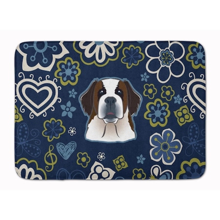 Carolines Treasures Blue Flowers Saint Bernard Machine Washable Memory Foam Mat BB5097RUG